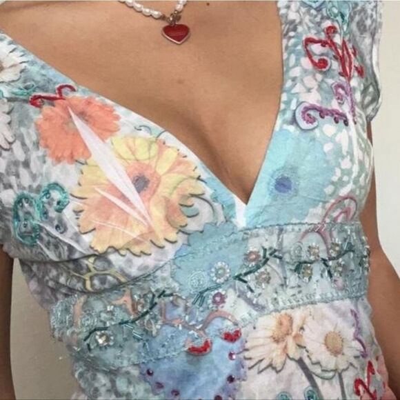 Goa Wild Daisy Print Y2K Top with Embroidery - Picture 3 of 12